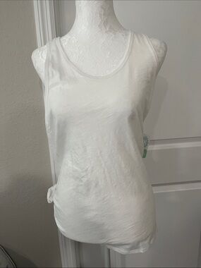 Women's White Wrap w tie Tank Top - Classic Scoop Neck NWT Organic Cotton SX L